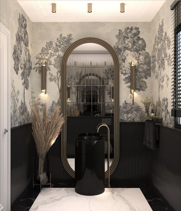 Bathroom Design With Tree Wallpaper - BOK Architects