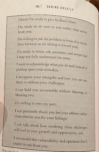 A page from Brene Brown - Centering Humanscentering-humans-and-culture-internal-road-to-leadership-sana-ansari- 3Q/DEPT's Daring Greatly book