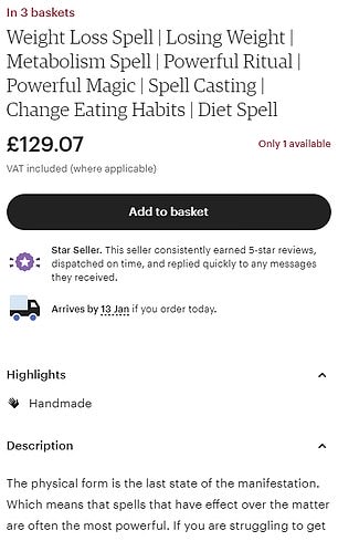 In another post she offered use her magic to help people lose weight for almost £130 - The Witches Selling 'healing Spells' For Cancer And Obesity