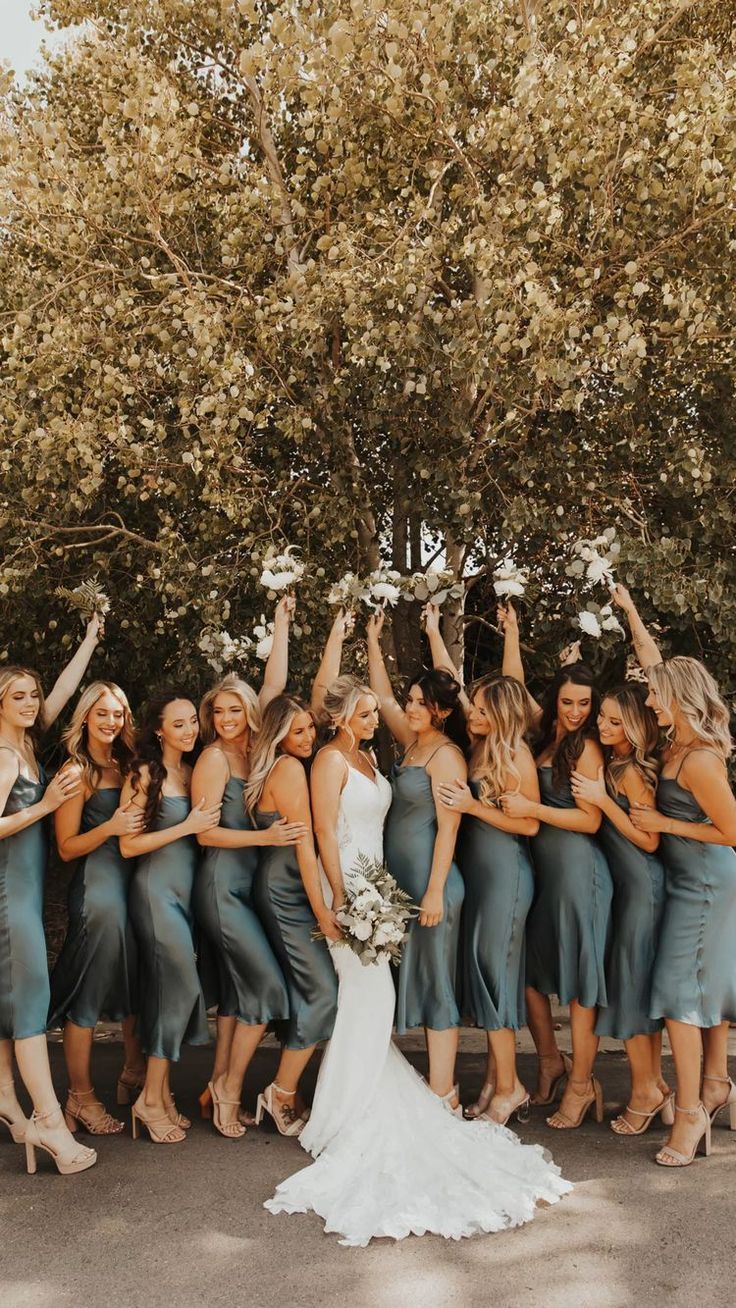 Blue Bridesmaids Silk Dresses - Park City Utah Wedding | Bridesmaids Photos